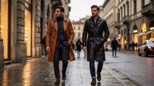 Men Trench leather coat