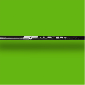 Black Steadfast Golf shaft with white SF Jupiter branding against a bright green background.