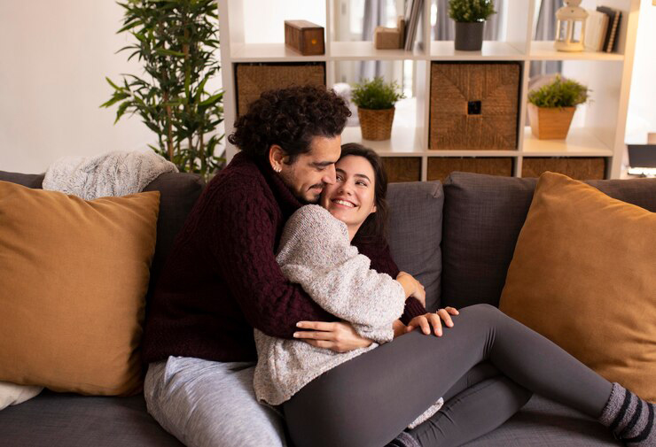 Professional cuddle therapist providing non-sexual touch therapy to a client for emotional support.