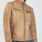 Alicia Beige Short Leather Jacket For Women’s