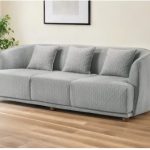 85″ Toss Pillows And Gray Geometric Sofa With Brown Legs