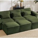 Sectional Modular Sleeper Green Boucle Sofa Bed